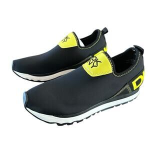 DKNY Jolie-Slip On Sneakers Neoprene Black Neon Yellow Logo NEW 6